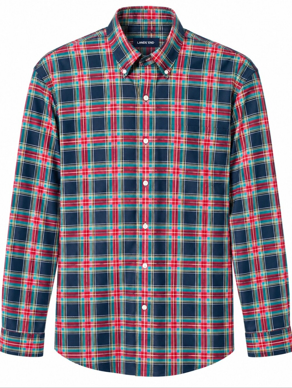 Lands' End Men's L Plaid Button Down Shirt No Iron Twill Long Sleeve